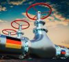 Stilisierte Gaspipeline mit deutscher und russischer Flagge drauf