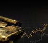 Feinunzen Gold mit virtuellem, steigenden Goldkurs im Bildhintergrund